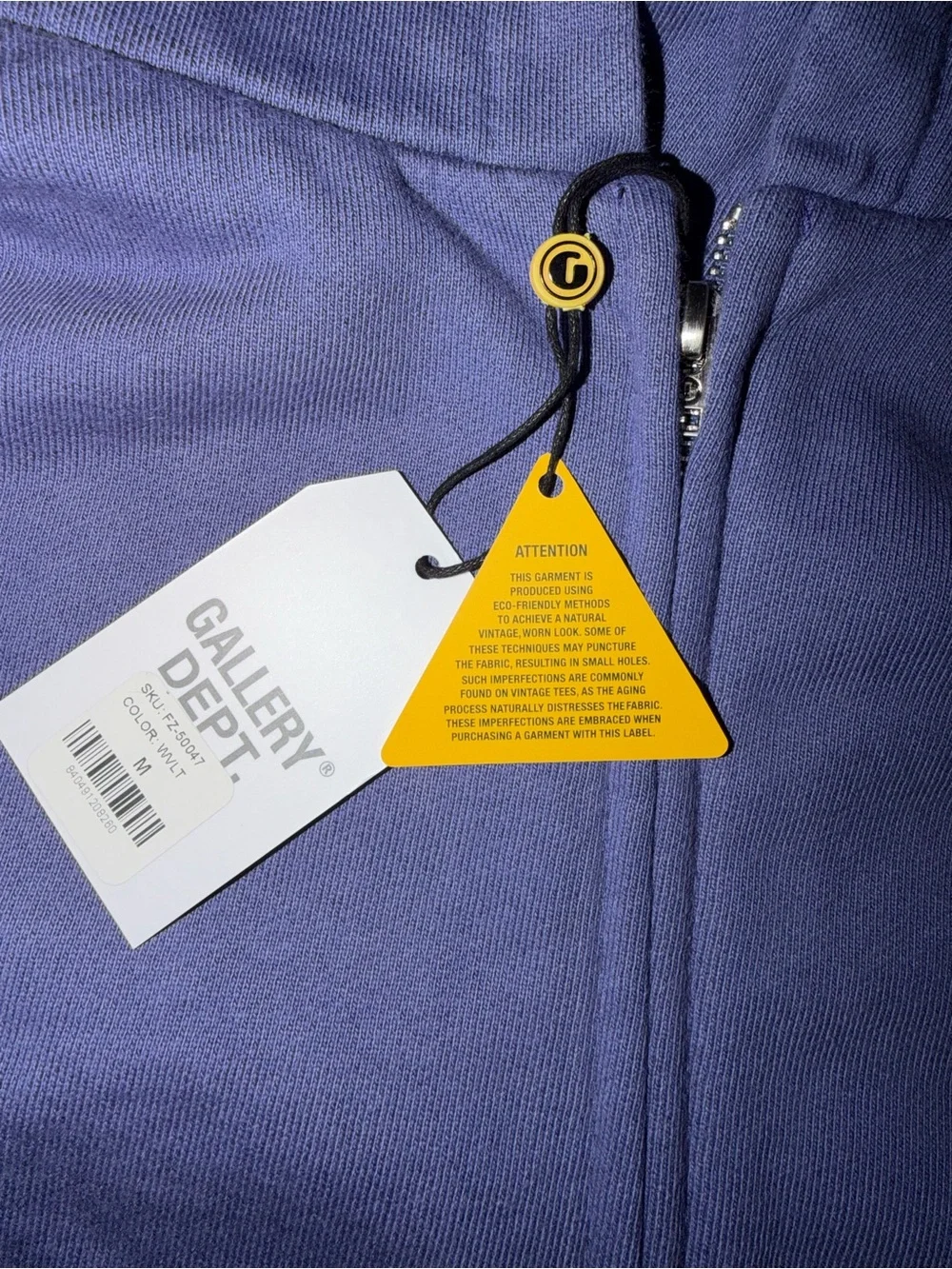 Gallery Dept  Purple Zip Front Hoodie with Orange Logo